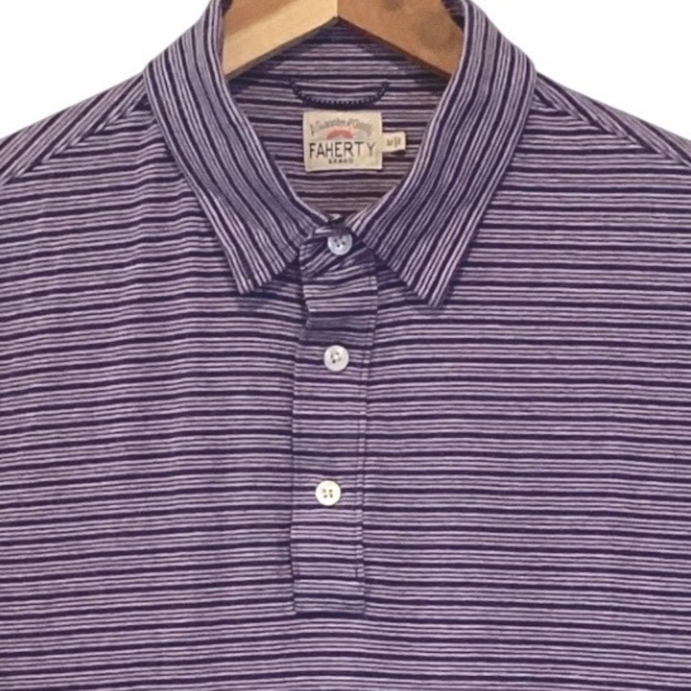 Faherty Mens Polo Shirt Purple Navy Blue Striped Pima Cotton Modal - Medium